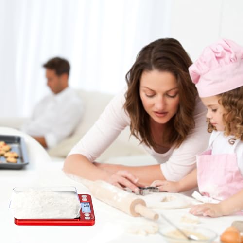 Fuzion Small Gram Scale 3000g, Digital Kitchen Food Scale, Gram and Ounce | 0.1g Accuracy, 6 Modes, 2 Trays Included, Tare Function, Piece Counting, For Food, Coffee, Cooking, Herb, Reptiles, Coins - color: Red