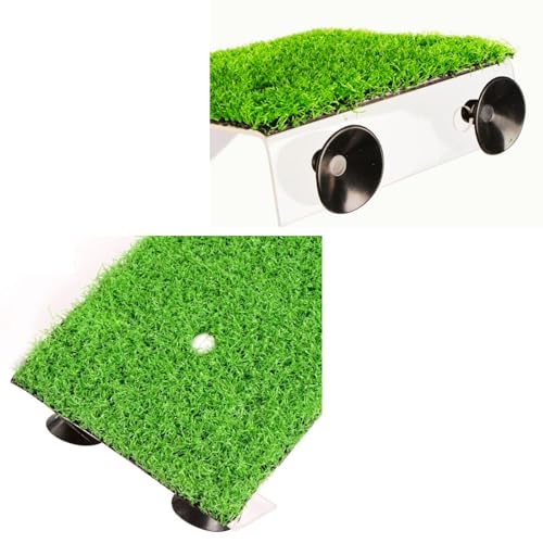 Saim 17Inch LengthTurtle Basking Platform Acrylic Reptile Ramp with Fake Grass Resting Terrace for Aquatic Turtles, Frogs, Newts, Salamanders and Axolotls - Large - color: Large:17Inch Length