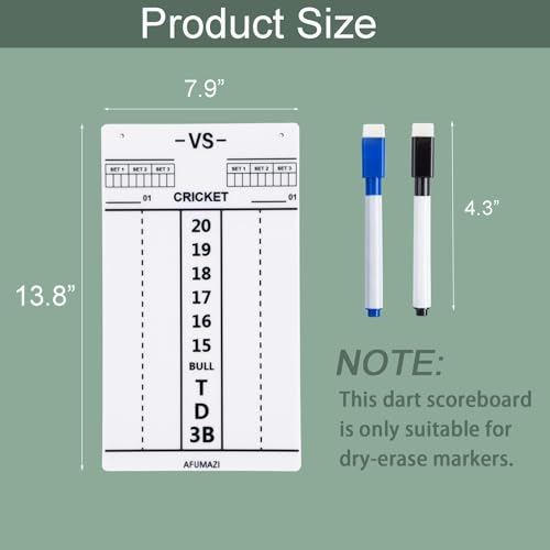 Dry Erase Dart Scoreboard, Dart Score Keeper for Cricket and 01 Games, 13.8x7.9 Inch Dartboard Accessories