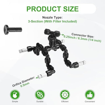 M METERXITY Reptile Mister Nozzles, 0.5mm Pore Copper 1/4" Four-Head Reptile Misting Spray Nozzle with filter Plug for Terrarium/Vivarium, 360 Degree Adjustable Nozzle [Black]
