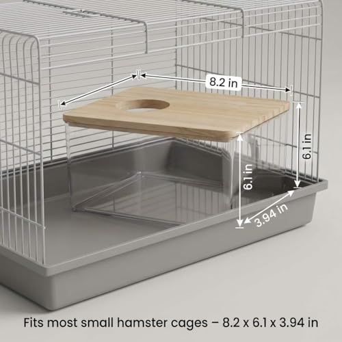 QWORK Hamster Sand Bath Box – Clear Acrylic Habitat Bath with Wooden Lid for Dwarf Hamsters, Digging & Grooming
