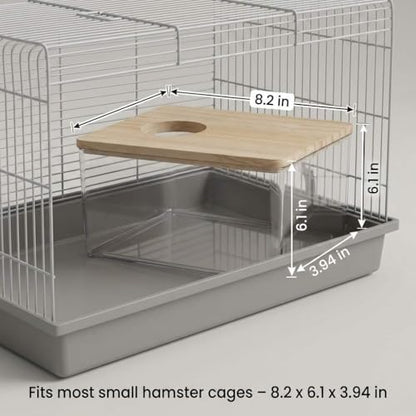 QWORK Hamster Sand Bath Box – Clear Acrylic Habitat Bath with Wooden Lid for Dwarf Hamsters, Digging & Grooming