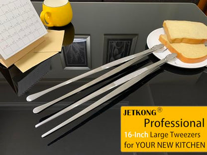 JETKONG 2 Pcs 16-Inch Kitchen Tweezers Extra Long Tweezer Tongs, Heavy Duty Stainless Steel Cooking Tweezers (Silver) - color: Silver, size: 16+16 Inch