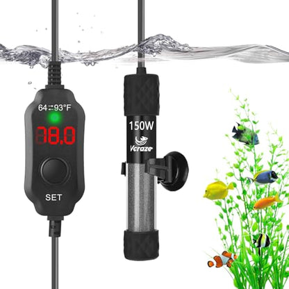150W Compact Aquarium Heater for 15-30 Gallon Tanks | Super Short Submersible Fish Tank Heater with LED Digital Thermostat, Dry-Run & Overheat Protection, Memory Function - size: For Tanks 15-30 Gal