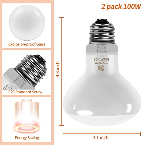 New Upgrade Reptile Heat Lamp Bulb (3rd Gen No Broken), 100W 2 Pack Basking Spot Light for Reptiles & Amphibians,UVA Daylight Heat Bulb for Bearded Dragon, Turtle - color: 100*2