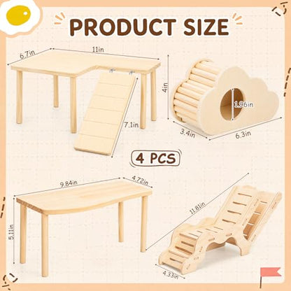 BreezeHug 4 Pcs Hamster Cage Accessories Hamster Platform Hideout Wooden Tunnel Ladder Playhouse Game Climbing Toy with Platform for Pets Dwarf Syrian Mice Degus Gerbils Squirrel(L-Shaped) - style: L-shaped