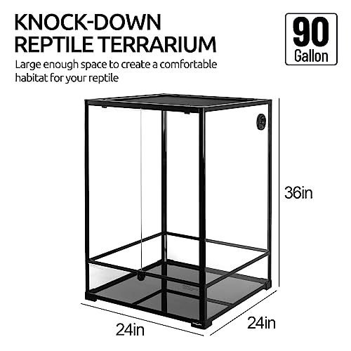 REPTIZOO 90 Gallon Reptile Terrarium 24" x 24" x 36" Large Glass Reptile Tank, Tall Terrarium with Front Opening Door and Top Screen Ventilation Easy Assembly Habitat Tank - size: 24" x 24" x 36"