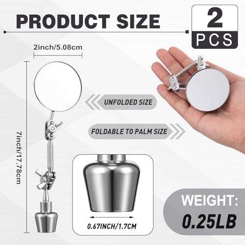 Kingdder 2pcs 2 Inch Inspection Mirrors Magnetic Base with Adjustable Arm | Round Swivel Angle Ball Joint, for Welding, Machine Maintenance, for Technicians, Auto Mechanics - size: 2 Inch