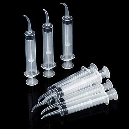TecUnite 8 Pcs Syringe Dental Irrigation Syringe with Curved Tip | 12cc Disposable Wisdom Teeth Cleaning, Tonsil Stone Removal, Oral Mouth Liquid Measurement, Clear Graduated Marks - style: No Measurement