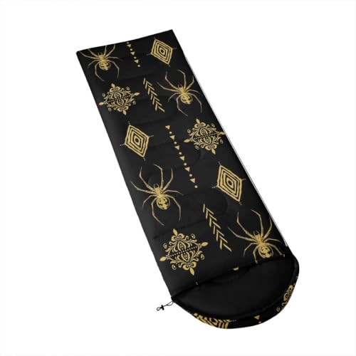Erosebridal Sugar Skull Kids Sleeping Bag Southwestern Aztec Western Camping Blanket for Hiking Travel Hunting Sleep Bag - color: Black Yellow Gold 20