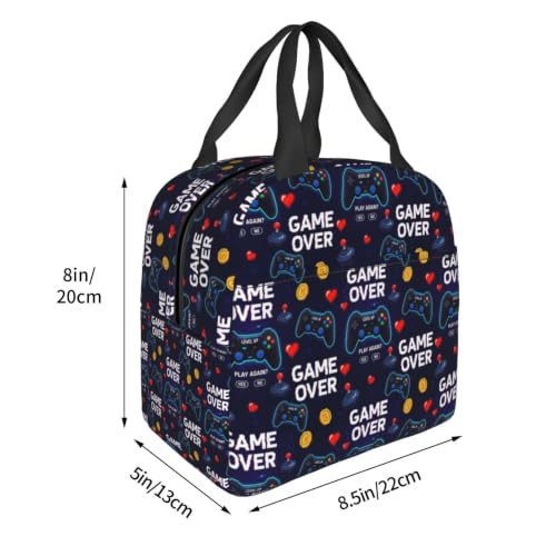 Men Gaming Video Print Insulated Cooler Lunch Bag | Neon Gaming Video Games Red Blue Game Over, Heavy-Duty Nylon Cooler Bag, Large Capacity for Camping, Beach & Work - color: Pattern (862)