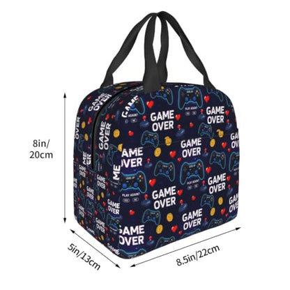 Men Gaming Video Print Insulated Cooler Lunch Bag | Neon Gaming Video Games Red Blue Game Over, Heavy-Duty Nylon Cooler Bag, Large Capacity for Camping, Beach & Work - color: Pattern (862)