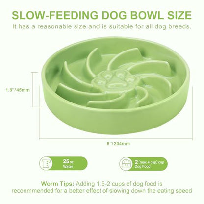 Ceramic Slow Feeder Dog Bowl, 3 Cup Dog Food or 25oz Water, Slow Eating Bowl for Middle Breed, Maze Puzzle Feeder for Fast Eaters, Anti-Choking Stop Bloat, Non-Slip BPA Free (Green) - color: Green