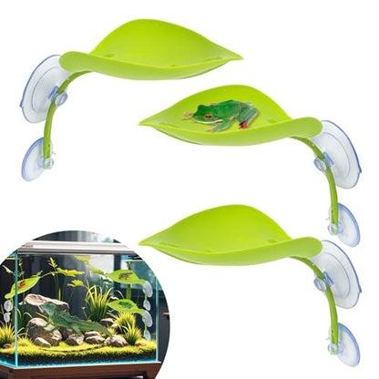 3PCS Leaf Decorations with Suction Cups, Frog Habitat for Terrarium Decor, Reptile Tank Accessories for African Dwarf Frog Top Water Frog Dart Frog Tree Frog (Green)