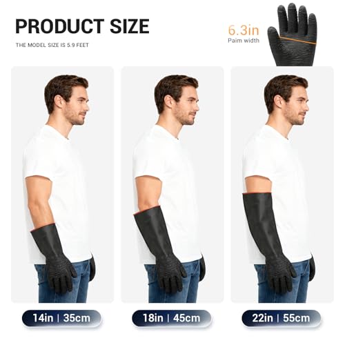 ThxToms Heavy Duty Rubber Gloves, 14" Upgraded with Non-Slip Design | 1 Pair Black Industrial Chemical Resistant Gloves Waterproof Reusable Protective Work Gloves for Dishwashing - color: 18"
