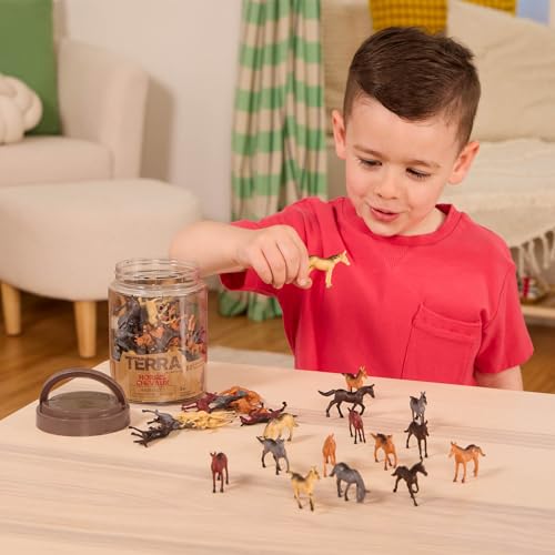 Terra by Battat Horse Toys, 60 Wild Horses Tube, Mini Animal Figures, Tubes | 60 plastic horse figurines in a portable tube; realistic poses for play, collecting, dioramas, and school projects; 3+ Years - style: 60pcs Mini Horses