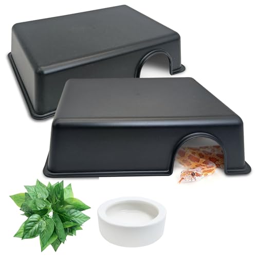 Hamiledyi Reptile Hide Box 4 Pcs Leopard Gecko Hide Snake Hideout Reptile Hides Cave Hideaway Ball Python Tank Accessories for Lizard, Corn Snake - color: Black Large Hide Box-2Pack