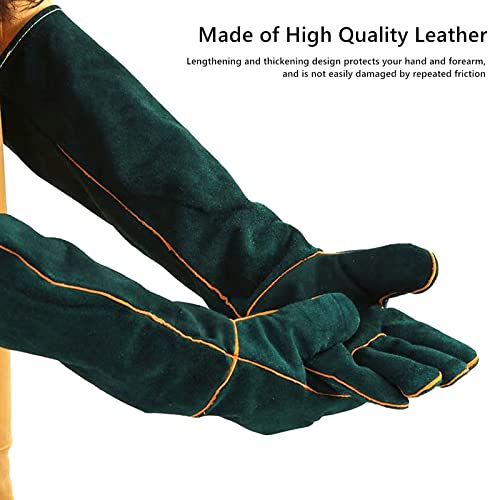 23inch Animal Handling Gloves,Animal Control Gloves Bite | Resistant Snake Proof Cowhide Reinforced Leather Protection Dog Training Glove for Cats Scratch Reptiles Birds Falcon - color: Green（23.62"）