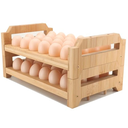 48 Egg Holder Countertop 2-Tier Stackable Bamboo Egg Tray with Anti-Slip Pads/Ventilation Design, Fresh Eggs Storage Organizer for Chicken/Duck/Turkey Eggs - style: Rustic 48Pcs