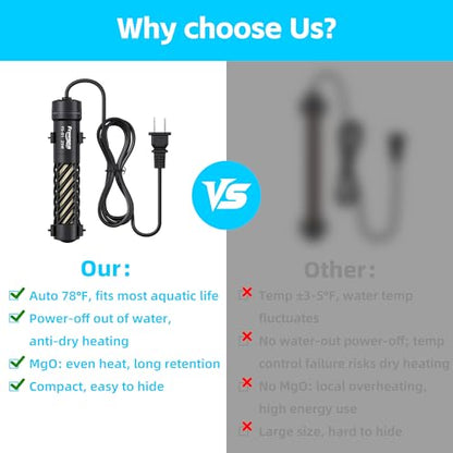 FREESEA Aquarium Heater for Fish Tank: 25W Small Submersible Thermostat with Off-Water Protection & UL Certified Cord for 1-5 Gallon Fish Turtle Tanks Enthusiasts