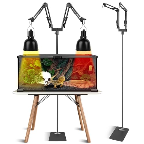 Dual Reptile Light Stand, Dual Swing-Arms, Black, 15.7-74.3 inch | 2 Adjustable 360° Swing Arms, Heat Bulb Stand, For Bearded Dragons, Turtles, Chameleons, Terrarium Compatible - color: Black, size: Dual Swing-Arms