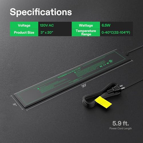 VIVOSUN 3" x 20" Durable Waterproof Seedling Heat Mat | UL & MET-Certified Heating Pad for Hydroponic, Kombucha Tea, Brewing, Fermentation & Plant Germination - size: 3"x20"