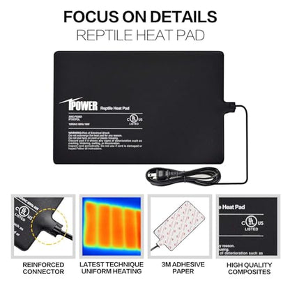iPower 8x12 Inch Reptile Heat Pad Under Tank Heater, Energy-Efficient & Waterproof Design Terrarium Warmer Mat for Turtles, Lizards, Snakes, 2 Pack - size: 8 X 12 Inch, style: 2 Pack Heat Pad
