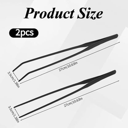 cobee 2 Pcs Extra Long Reptile Feeding Tongs, Straight and Curved Long Tweezers Stainless Steel Food Tweezer 10.6 inch Terrarium Feeder Tool for Lizard Snake Bearded Dragon Aquarium Tank