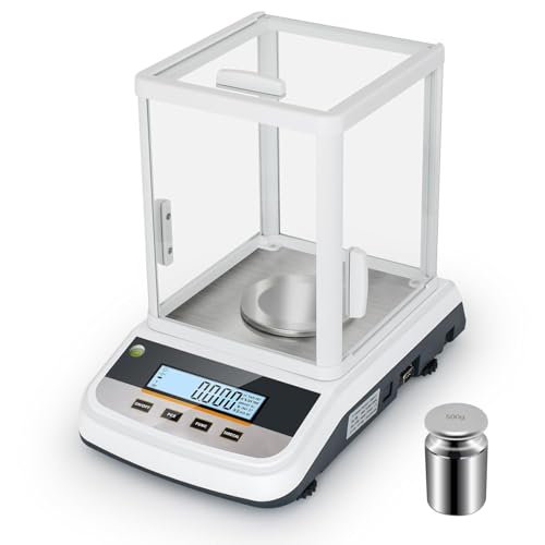 Lab Analytical Balance 500g x 0.001g Precision Digital Scale, with Windshield and RS232 Interface, for Scientific Laboratories, Research, Industrial, Kitchen, Food, Jewelry, 19 Units, 500g Weight - size: 500g x 0.001g
