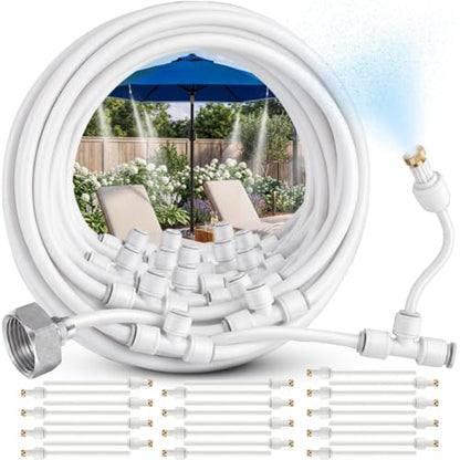 Misters for Outside Patio with Flexible Rod Nozzles, 75 ft, White | Misting System for Outside Patio Cooling, Garden Faucet Setup for Pergola, Garden, Greenhouse, Backyard - size: 75 FT