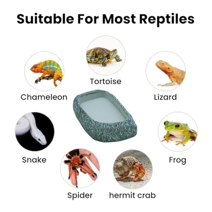 Reptile Feeding Dish, Water Dish and Food Bowl, Resin Rock Reptile Feeding Terrarium Corner Bowls for Bearded Dragon Lizard Frog Gecko Tortoise Hermit Crab Snail