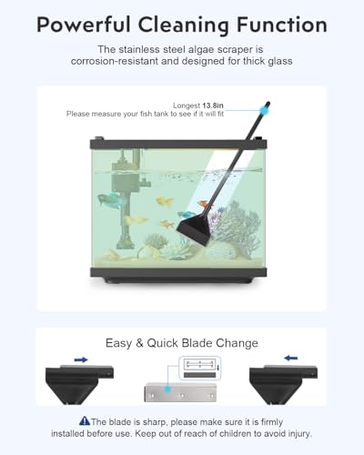 URUQ 7-in-1 Fish Tank Cleaning Kit with Algae Scraper & Aquarium Brushes | Includes Fish Net, Sponge, Spare Blades, Multiple Tools for Easy Routine Tank Maintenance