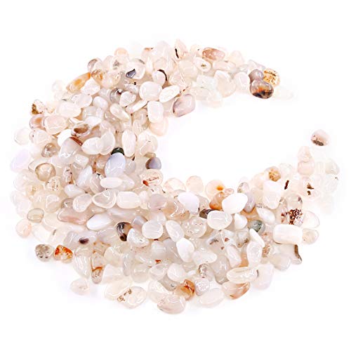 Hilitchi White Agate Stone Tumbled Stones for Plants Cacti & Succulents Bedding, Vase Filler, Landscape Bottom Decoration (About 1lb(455g)/Bag) - color: White Agate, size: 9-14mm (0.35"-0.55")