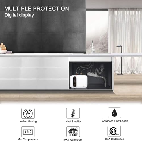 110V-120V 1.5Kw Instant Electric Hot Water Heater Under Kitchen Small Tank 2.5-3.0 Gallon Storage,Rv Trailer Instant Counter Compact Point-of-Use,2 PCs 16” Long 1/2”FIP Stainless Steel Water Hose 11L