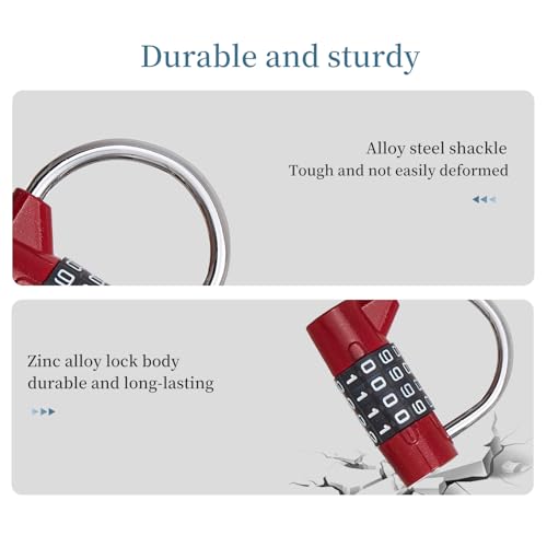 4-Digit Combination Lock, Red Shackle for School Gym Locker | Ideal for sports, toolbox, case, hasp storage. - size: 3.5" red