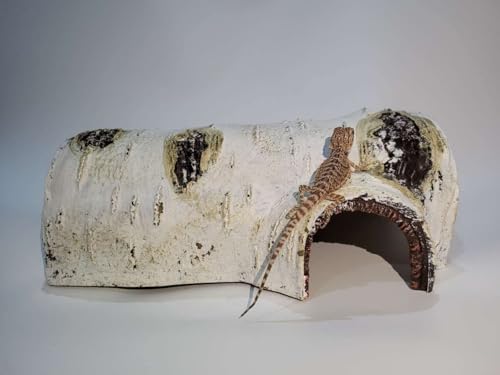 Large Artificial Birch Log Hide Reptile Shelter Basking Bark Corn Snake Gecko Sleeping Cave Wood Shape Hideout Terrarium Bush Landscaping Ornament (L) - size: L