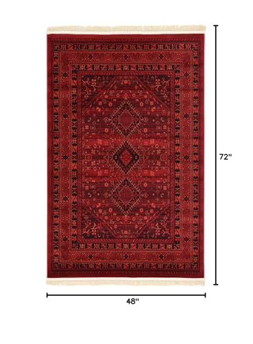 Unique Loom Tekke Collection Area Rug - Sheibani (4' 1" x 6' 1" Rectangle Red/Black) - size: 4' x 6' (Rectangular)