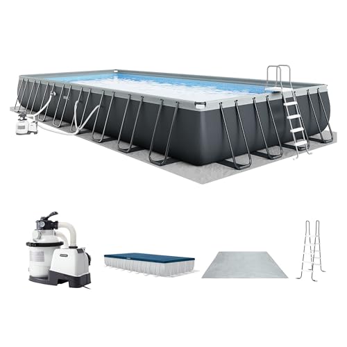 INTEX Ultra XTR 32ft x 16ft x 52in Above Ground Swimming Pool Set w/Pump | 26373EH - 2800 GPH Sand Filter Pump, Ladder, Pool Cover & Ground Cloth Included - Strong Galvanized Steel Frame - size: 32' x 16', style: Sand Filter Pump