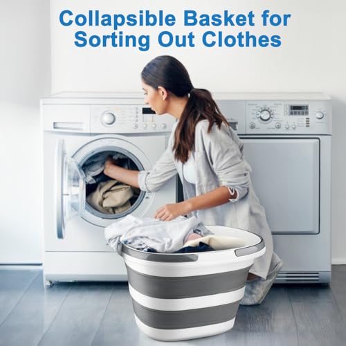 28L Large Collapsible Mop Bucket with Handle for Cleaning, Silicone Portable Pet Bathtub for Puppy Small Dogs Cats, Foldable Laundry Basket Hamper Clothes Storage Bin Space Saving Design for RV