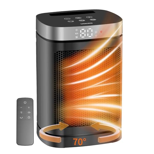 Space Heater, Portable PTC Ceramic Heater for Indoor Use, 1-12H Timer, Remote Control, 70° Oscillation, Overheat & Tip-Over Protection, Suitable for Office and Bedroom - size: 9.96''/70°Oscillation