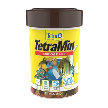 TetraMin Tropical Flakes Fish Food, 0.42 oz | Complete Daily Diet For Top-And-Mid Feeding Tropical Fish, Protein For Growth & Prebiotics for Digestion, Clear Water Formula - size: 0.42 Ounce (Pack of 1)