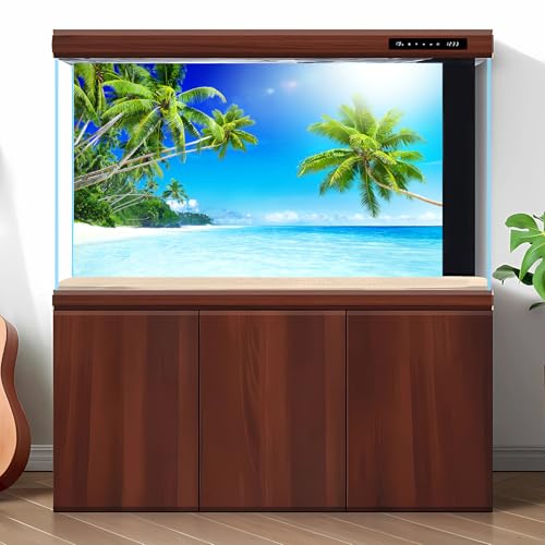 Sandbeach Fish Tank Background Tropical Ocean Paradise Island Aquarium Background Sea Beach Seascape Terrarium Backgrounds Sunray Blue Sky Seacoast Ocean Sea Waves Reptile Tank Backgrounds 24x12in - color: Blue_Green, size: 24(W)x12(H)inches/ 60(W)*30cm(H