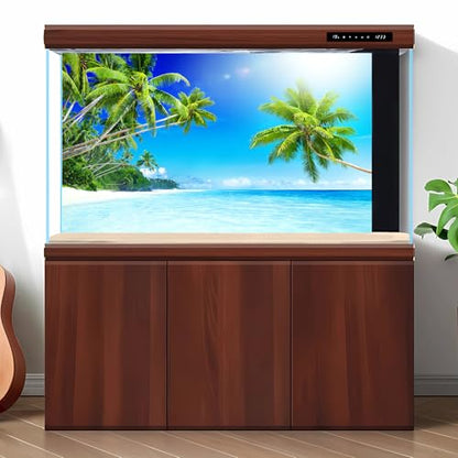Sandbeach Fish Tank Background Tropical Ocean Paradise Island Aquarium Background Sea Beach Seascape Terrarium Backgrounds Sunray Blue Sky Seacoast Ocean Sea Waves Reptile Tank Backgrounds 24x12in - color: Blue_Green, size: 24(W)x12(H)inches/ 60(W)*30cm(H