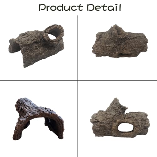 Tfwadmx Leopard Gecko Hide, 7" Reptile Hideout, Resin Simulated Hollow Log for Aquarium, Betta Fish Hideout, Reptile Tank Accessories for Corn Snakes, Young Lizards, Hermit Crabs, Frogs