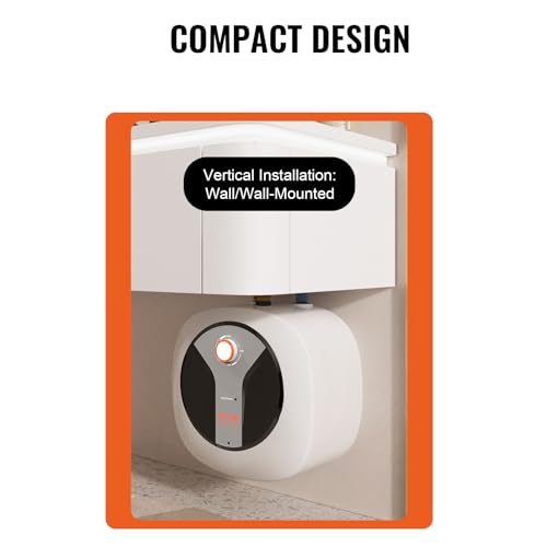 VEVOR Electric Mini-Tank Water Heater 4-Gallon Tank, 1440W Hot Water Boiler Storage, Safety Temperature Pressure Valve Easy Install, for Kichen Bathroom Restaurant, Shelf Wall Mounted - size: 4gal Upgraded Panel