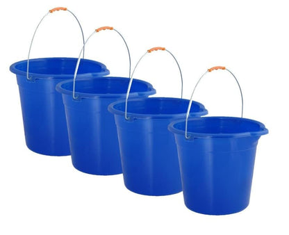 Superio 2.75 Gallon Plastic Mop Bucket with Grip Handle, Utility Pail for Cleaning, Car Wash, Fishing, Camping & Household Use, 10 Liter, Royal Blue - 4 Pack - color: Royal Blue, size: 4 Pack