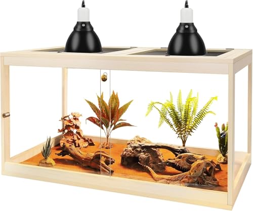 Bearded Dragon Tank, 30 Gallon Reptile Tank with Metal Mesh Roof and Front Sliding Door, Lizard Tank,Spacious Reptile Enclosure for Snakes, Oak - color: Oak, size: 27 Gallons