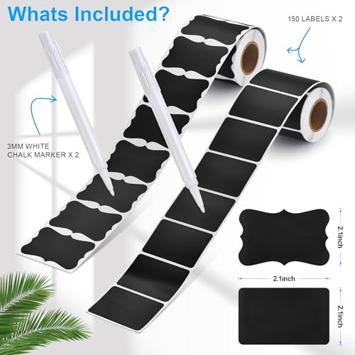 Chalkboard Labels - 300pcs Waterproof Reusable Blackboard Stickers with 2 Free Erasable White Chalk Marker, Mini Decorative Chalk Labels for Jars Containers Kitchen Home Pantry Office - style: 300 Wavy and Rectangle Shapes