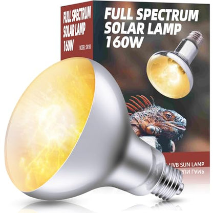 160W Reptile Heat Lamp Bulb Full Spectrum UVA UVB Sun Lamp | Basking Light for Bearded Dragon, Mercury Vapor Bulb for Reptiles and Amphibians - size: 160W
