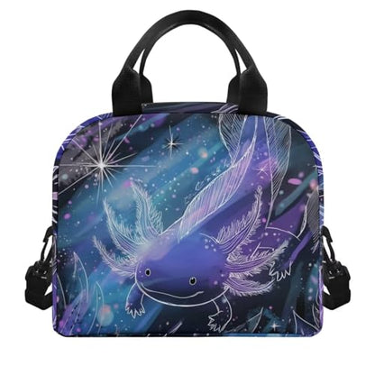 Cool Axolotl Lunch Box for Boys Lunch Bag Picnic Reptiles Insulated Lunch Bag Portable Lunch Tote Bag with Lunch Box Shoulder Straps Student Lunchbox Reusable Lunchbag - color: Cool Axolotl